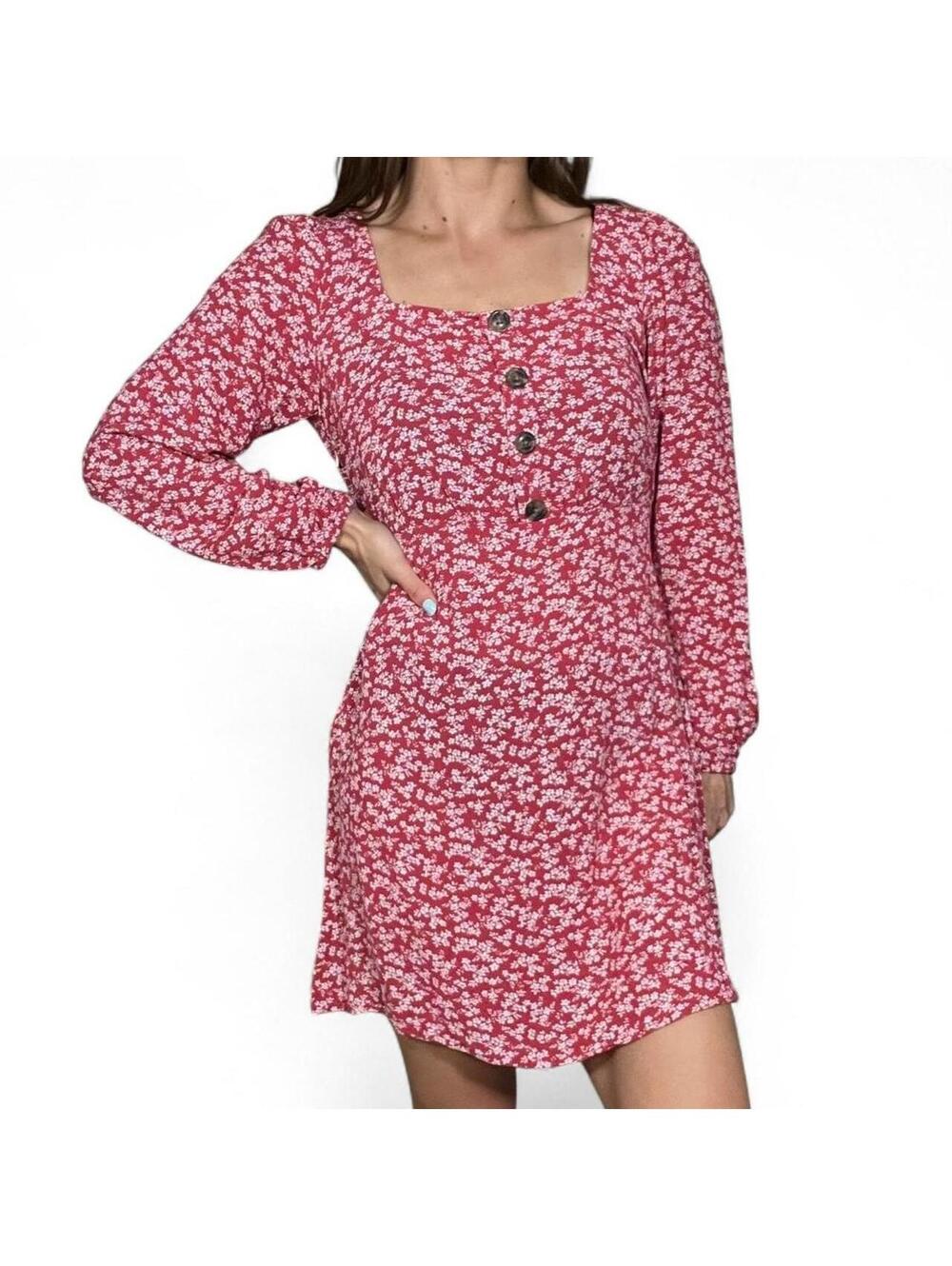 American Eagle Red Floral Tie Back Mini Dress Women's Size Medium